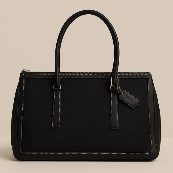 Vintage Coach linen handbag with leather accents - Picture 1 of 13